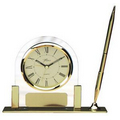 Desk Clock with Gold Pen Holder Arched Acrylic